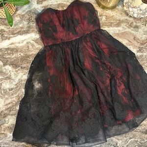 vintage Gothic Prom  Dress Black red lace strapless dress 4 evening gown formal